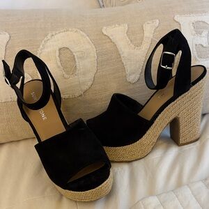 Sun + Stone Black and Tan Platform Heels